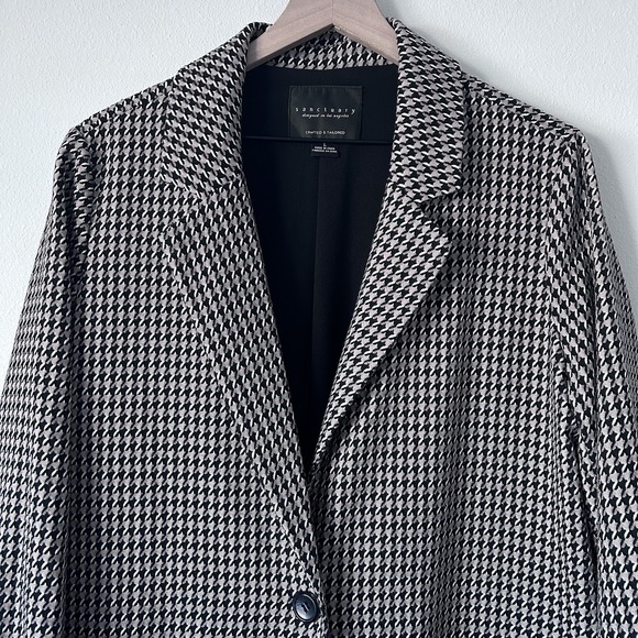 Sanctuary Carly Coat Longline Blazer Jacket Saddle Houndstooth Oversized Size L - Picture 4 of 13